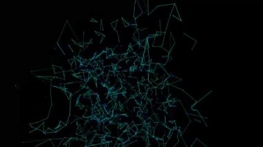 Noktaları ve çizgileri hareket ettiren soyut dijital bağlantı. Teknoloji pleksi. Üç boyutlu kusursuz döngü. 4K