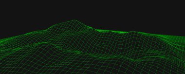 Dağların peyzaj tasarımı. Tel çerçeve 3D görüntü