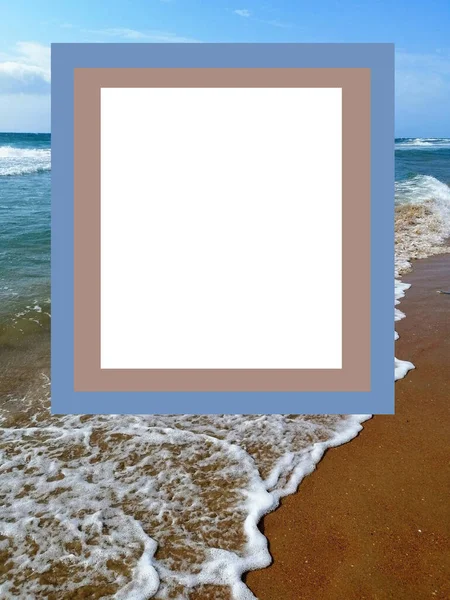 Δέντρο Χρώμα Ορθογώνιο Πλαίσιο Θαλάσσιο Σχέδιο Όμορφη Θέα Στην Ακτή — Φωτογραφία Αρχείου
