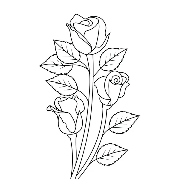 ページを着色するための白い背景に美しいバラの枝のスケッチ — ストックベクタ