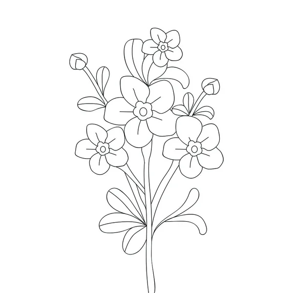 Природний Квітковий Контур Малюнок Контуру Квіткових Пелюсток Листям Ілюстрація — стоковий вектор
