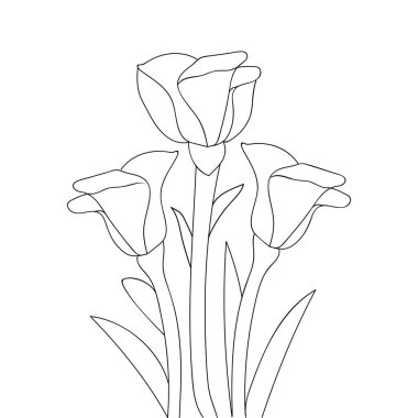 Yazdırma şablonu için botanik doğal çiçek boyama sayfası çizimi çizimi