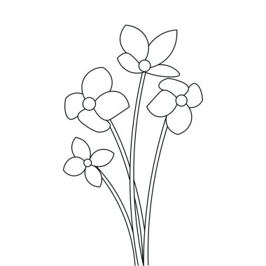 Siyah ve beyaz arkaplan üzerine el çizimi çiçek ana hatları çizimi