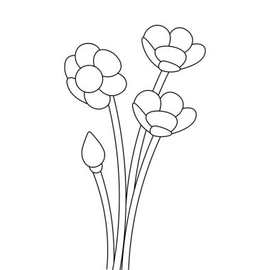 Çocuklar için soyut boyama kitabı sayfası olan sevimli çiçekler.