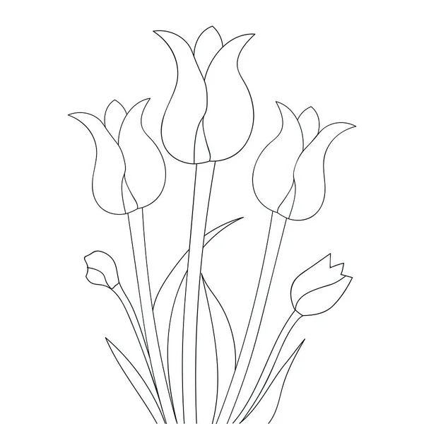 Wildflower Kontinuierliche Schöne Schwarze Tinte Bleistift Linie Auf Isolierten Blume — Stockvektor