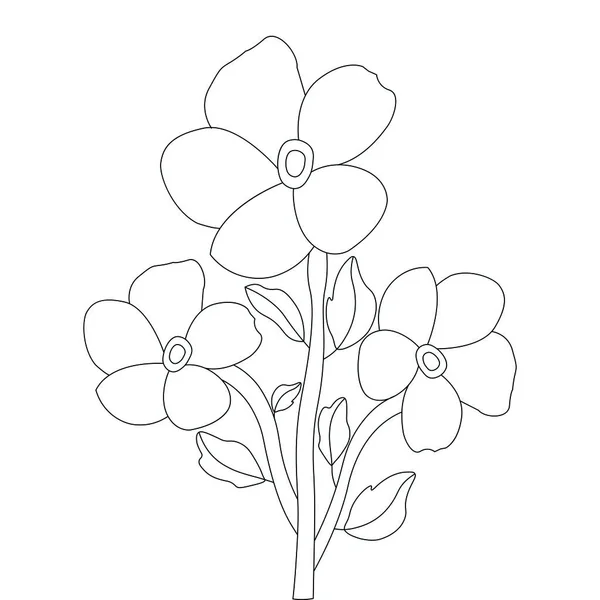 Çizgi Çizimleri Çiçek Açtı Görüntü Tasarımı Siyah Beyaz Arka Plan — Stok Vektör