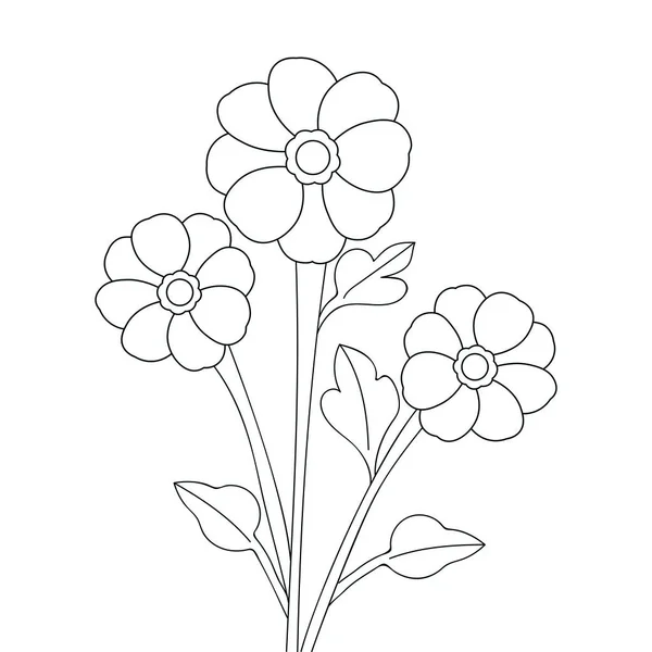 孤立背景下花中黑白艺术的美丽线条画概念 — 图库矢量图片