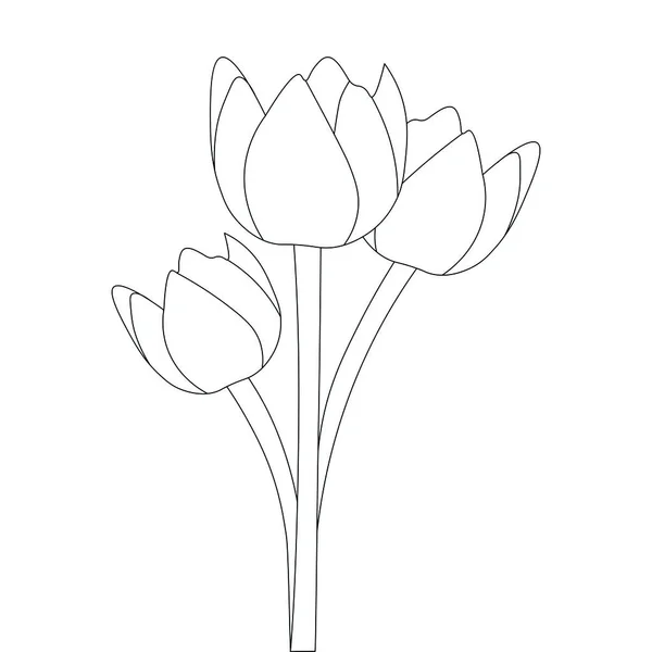 Tulipan Kwiat Gałąź Klip Sztuka Wektor Projekt Odizolowanym Czarno Białym — Wektor stockowy