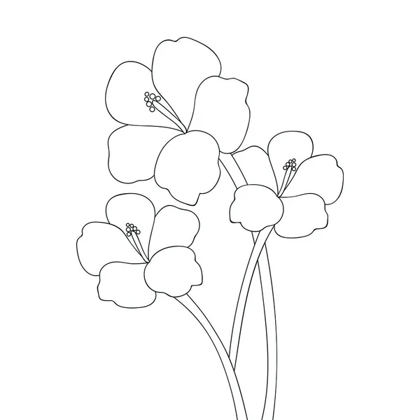 Fresh Blooming Flower Branch Natural Botanical Element Vector Illustration Coloring — Stock Vector