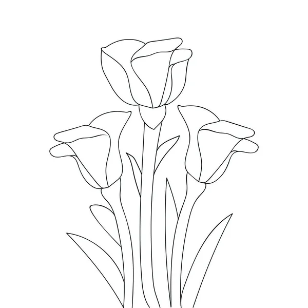 Botânica Flor Natural Colorir Página Vetor Linha Desenho Ilustração Para —  Vetores de Stock