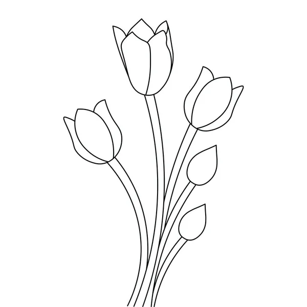 Tulipán Virág Fekete Vonalak Együtemű Elegancia Körvonal Szüret Nyomtatható Design — Stock Vector