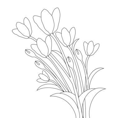 Yapraklı çiçek vektör çizimi ve evcil hayvan çiçeği çizgi tasarım sayfası