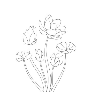 Nilüfer çiçeği çizgisi çocukların boyama sayfası için kalem sanatı çiziyor.