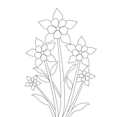 Çiçek illüstrasyonunun siyah beyaz duvar kağıdı çizgisi tasarımı