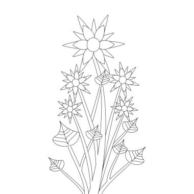 Renklendirme sayfası çizim elementinin yaban çiçeği vektör çizimi siyah ve beyaz