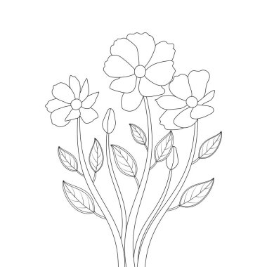 Bitkisel çizim sanat vektörlü doğal çiçek boyama kitabı sayfası