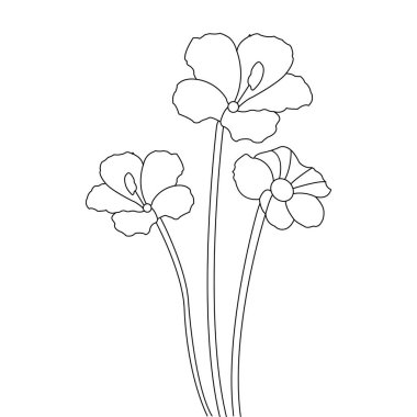 Çiçek renklendirme sayfası vektör tasarım elementinin stil çizimi