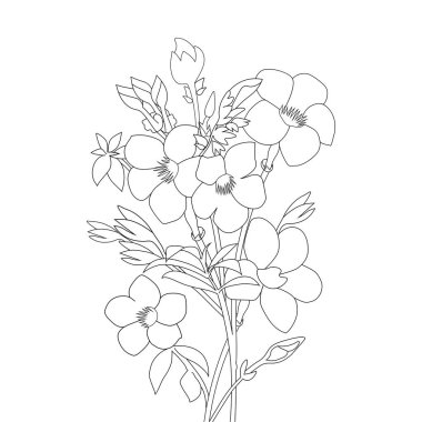 Yazdırma renklendirme sayfası için yaratıcı satır tasarımı ile allamanda çiçek illüstrasyonu