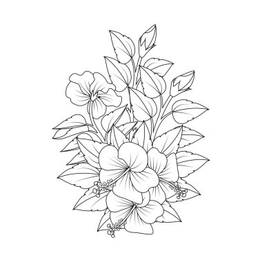 hibiscus çiçek boyama sayfası illüstrasyonuName
