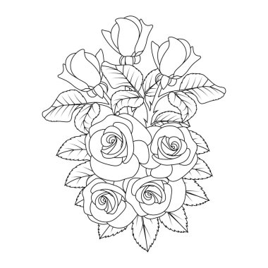 rose flower line art illustration design of black and white coloring page