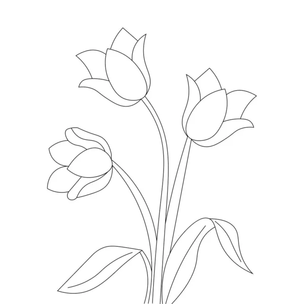Beyaz Arkaplana Siyah Desenli Lale Çiçeği Çizgisi Boyama Sayfası — Stok Vektör
