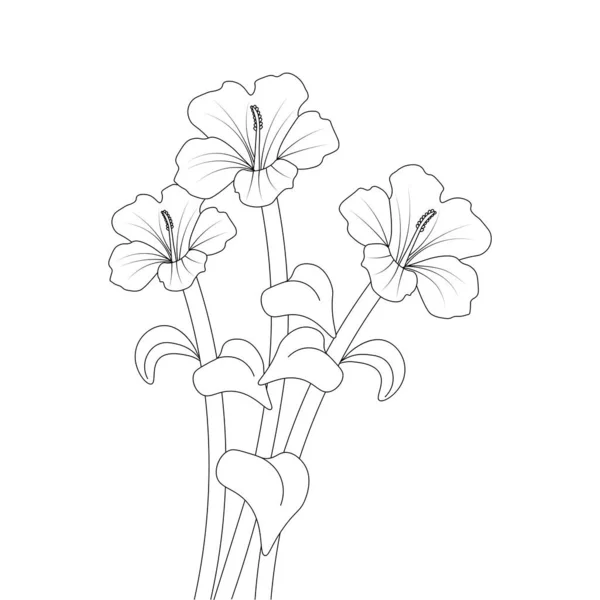 Rose Sharon Flower Sketch Pencil Line Drawing Black Stroke Coloring — Stockvector