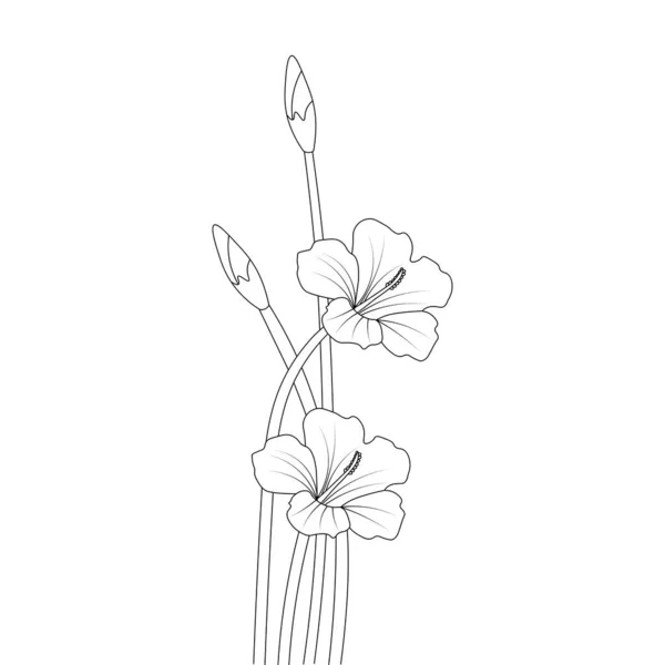 Rose Sharon Flower Sketch Pencil Line Drawing Black Stroke Coloring — Vetor de Stock