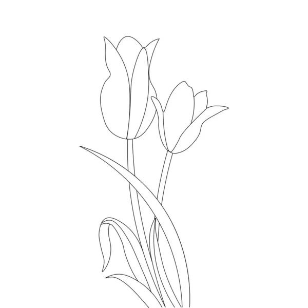 Tulip Flower Isolated Black White Design Vector Graphic Coloring Page — Archivo Imágenes Vectoriales