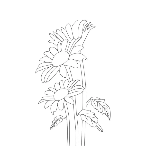 Sunflower Coloring Page Monochrome Drawing Illustration Vector — Stock vektor
