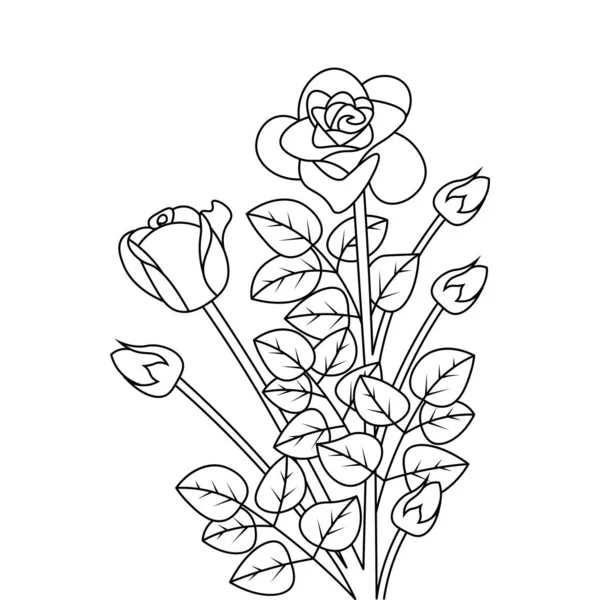 Blühende Rose Blume Blüte Linie Kunst Illustration Für Malseite — Stockvektor