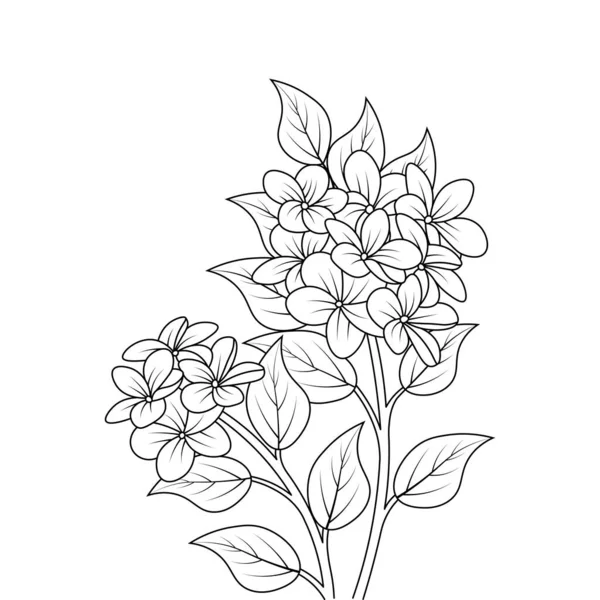 Druk Element Kwitnący Kwiat Kolorowanki Czarno Białym Obrysie Clipart — Wektor stockowy