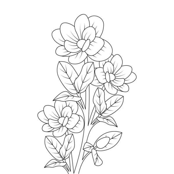 Flower Coloring Page Outline Hand Drawing Botanical Educational Design — ストックベクタ