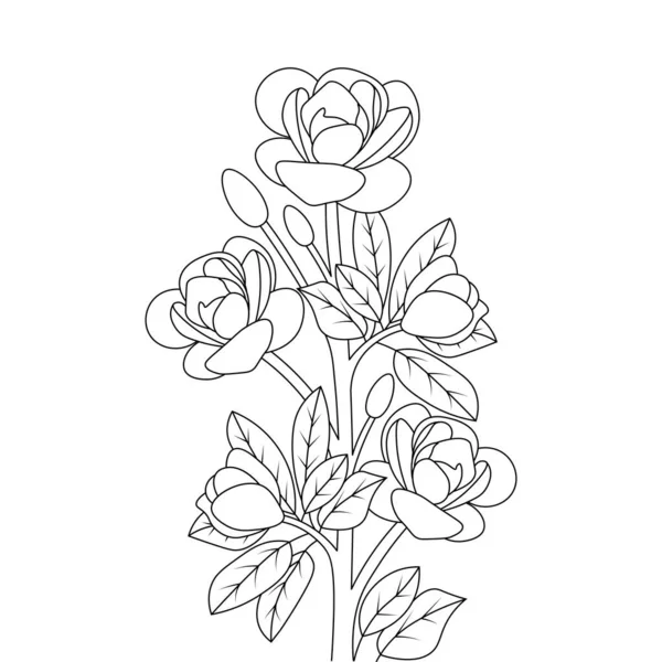 Flower Line Art Elements Object Coloring Page Isolated Black White — Stockvektor