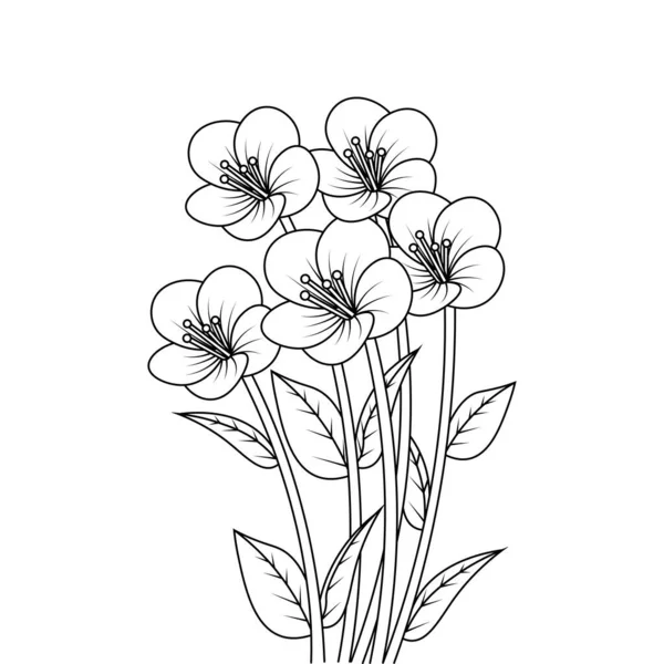 Flower Branch Coloring Page Pencil Line Art Illustration Educational Kid — Image vectorielle