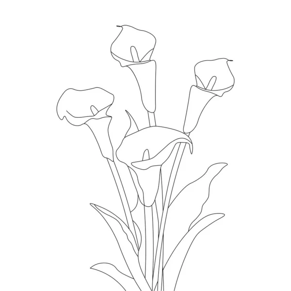 Calla Flower Coloring Page Hand Drawing Doodle Illustration Blooming Black —  Vetores de Stock