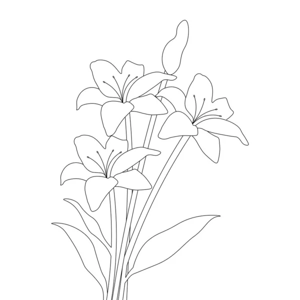 Black White Coloring Page Illustration Line Drawing Flower Kids Element - Stok Vektor