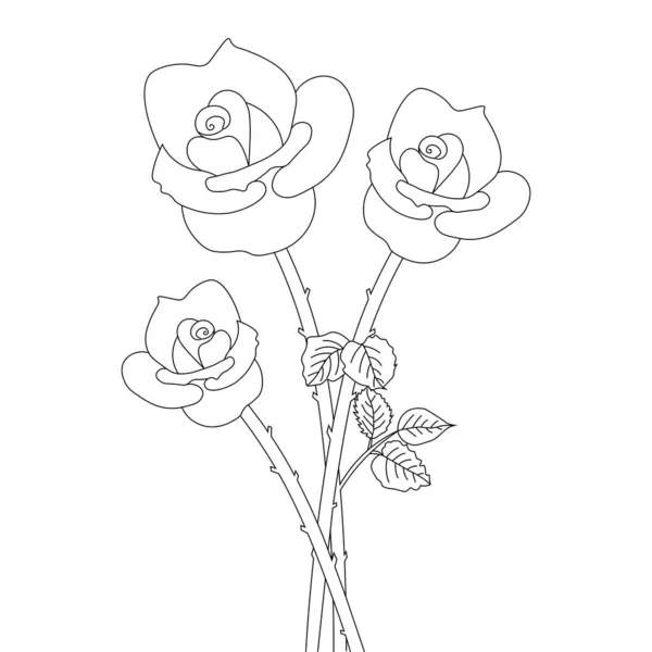 Rose Flower Continuous Line Illustration Artwork Black White Background — Vector de stock