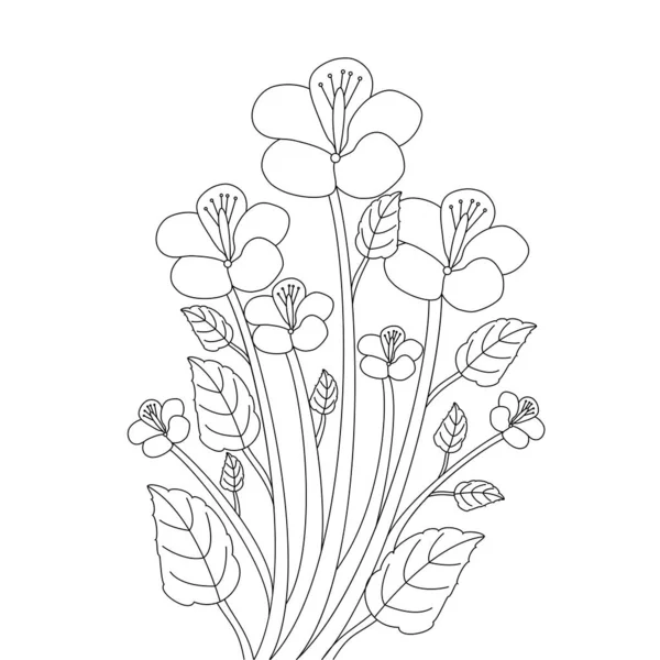 Flower Coloring Page Set Hand Drawn Blooming Illustration Sketch — Stockvektor