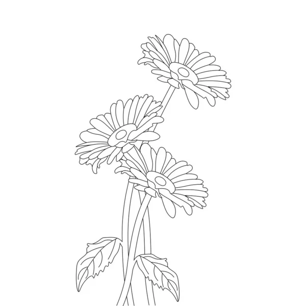 Sunflowers Continuous Line Drawing Coloring Book Page Detailed Graphic Design — Stockvektor