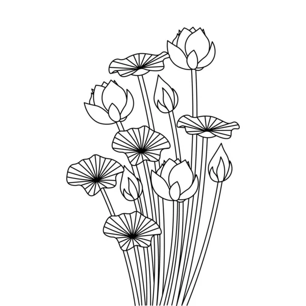 Lotus Flower Bud Blossom Line Art Coloring Book Page Kids — Stockvektor