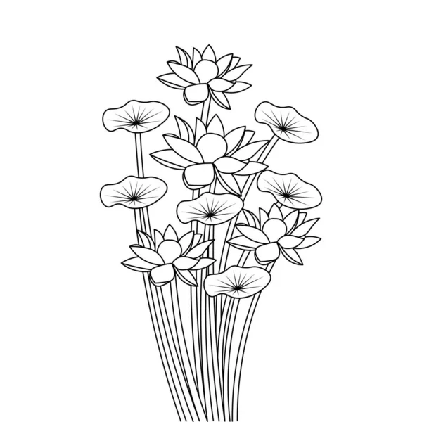 Blossom Water Lily Continuous Line Drawing Coloring Book Page Detailed — Stockvektor