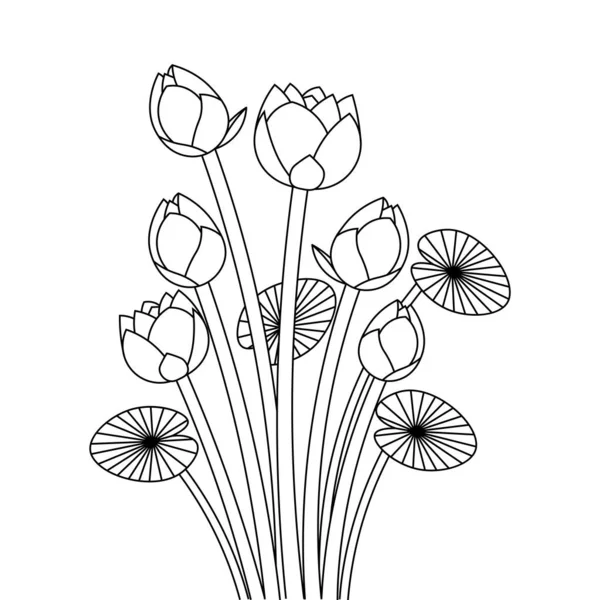 Blossom Water Lily Continuous Line Drawing Coloring Book Page Detailed — Διανυσματικό Αρχείο