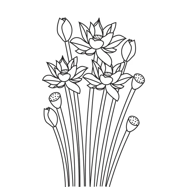 Blossom Water Lily Continuous Line Drawing Coloring Book Page Detailed — Stok Vektör