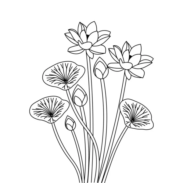 Lotus Blooming Petal Leaf Coloring Page Kids Educational Element Illustration — Wektor stockowy