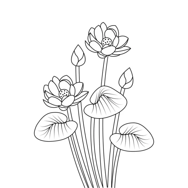 Lotus Blooming Petal Leaf Coloring Page Kids Educational Element Illustration — Stock Vector