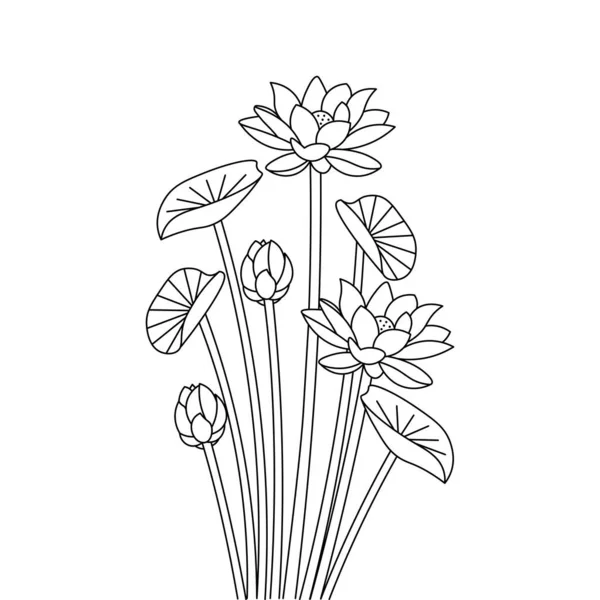 Lotus Kvetoucí Okvětní Lístek Listy Zbarvení Stránky Pro Děti Vzdělávací — Stockový vektor