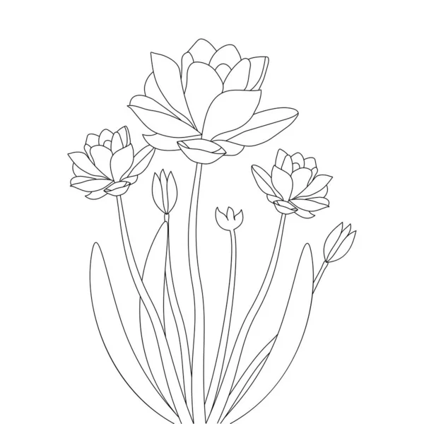 Water Lily Flower Line Drawing Pencil Art Coloring Page Kids — Vettoriale Stock