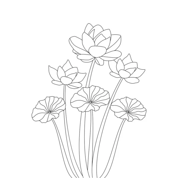 Water Lily Flower Line Drawing Pencil Art Coloring Page Kids — Stock vektor