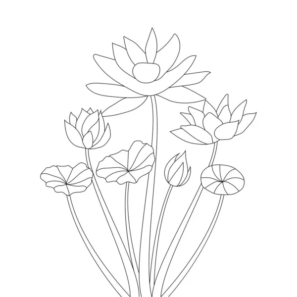 Nelumbo Nucifera Flower Detail Line Art Drawing Coloring Page Print — Stock Vector