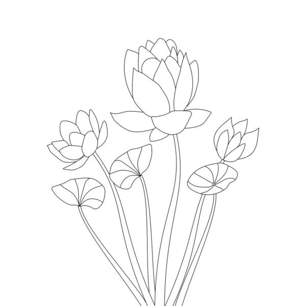 Dessin Crayon Fleur Lotus Pour Les Enfants Mignons Coloriage Page — Image vectorielle